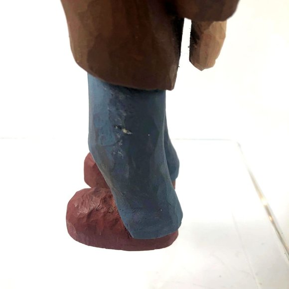 Hand carved Wood Folk Art Grandfather 7 Inches Overalls Coat Baseball Red Baseba - Picture 6 of 9